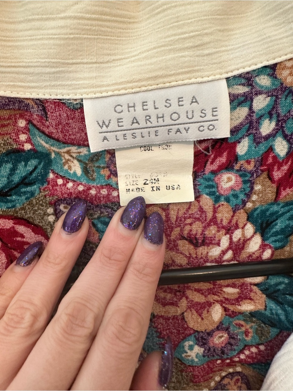 Vintage 90s Chelsea Warehouse Floral Button Front Camp Shirt w/ Cream Collar 24W - Picture 2 of 6